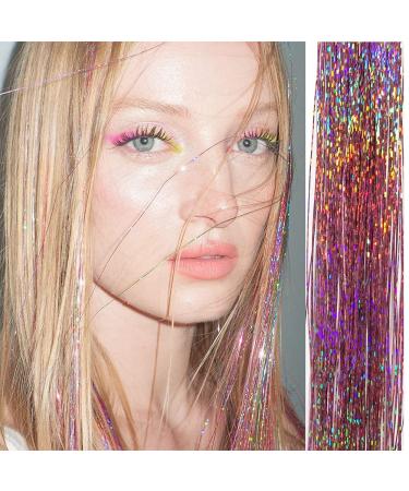 Shiny Pink Hair Extensions - 800 Glitter Strands Easy to Attach Holographic Lametta for Fairy Hair Parties - Buy Online on GoSupps.com