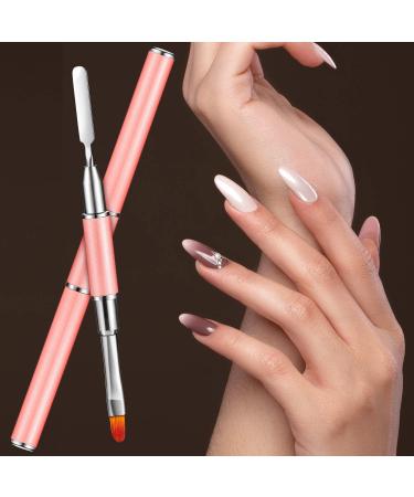 2-Part Nail Gel Brush Set | 2-in-1 Polymer Gel Tool - UV/LED Nail Art & Extensions - Pink Spatula & Brush Combo - Buy Online on GoSupps.com