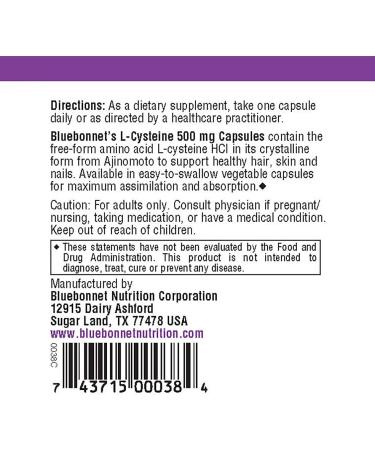 Bluebonnet Nutrition L-Cysteine 500mg - 60 Veggie Capsules | Supports Antioxidant Health - Buy Online on GoSupps.com