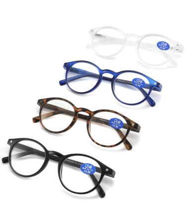 Reading Glasses Blue Light Blocking - Spring Hinges Round Eyeglasses for Men Women ,4 Pairs Mix Color Anti Glare Filter Lightweight Readers with Pouches (4 Pairs Mix Color, 1.75) 4 Pairs Mix Color 1.75 x