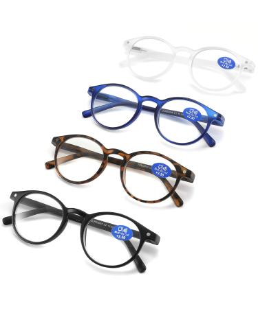 AIKLLY Reading Glasses Blue Light Blocking - Spring Hinges Round Eyeglasses for Men Women,4 Pairs Mix Color Anti Glare Filter Lightweight Readers with Pouches (4 Pairs Mix Color, 3.50) 4 Pairs Mix Color 3.5 x