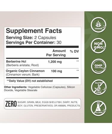 Gade Nutrition Berberine Supplement with Ceylon Cinnamon | Berberine Top Choice with Ceylon Cinnamon Capsules | Organic Veggie Capsules | USA Made - Buy Online on GoSupps.com