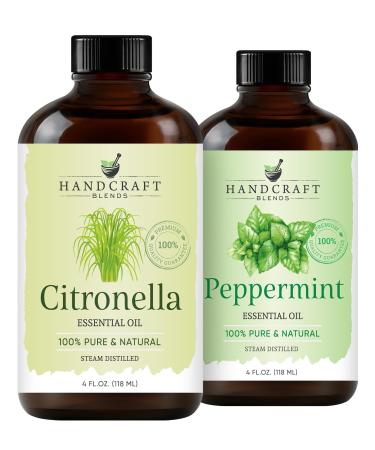 Handcraft Blends Outdoor Fresh Set: Peppermint and Citronella Essential Oils (2 x 4 Fl Oz) 100% Pure & Natural for Diffuser Aromatherapy and DIY Projects