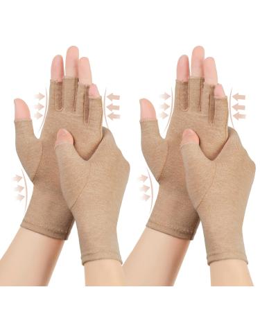 2 Pairs Arthritis Compression Gloves, for Arthritis, Rheumatoid, Osteoarthritis, Carpal Tunnel Pain, Compression Gloves for Arthritis for Women & Men, Gloves for Work, Warm Moisture Absorption Small (2 Pair) Light Brown