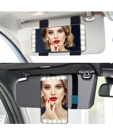Car Visor Vanity Mirror with Lights  90  Rotating Lighted Makeup Mirror 3 Color LED Light Modes Sun Visor Mirror Dimmable Travel Cosmetic Sunshade Mirror Small Compact Rechargeable Mirror  Black