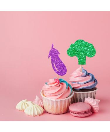 Vegetables Cupcake Toppers Farmer Themed Party Cake Decor Red&Green Glitter Cake Decorations for Baby Shower Vegetable Themed Birthday Party Supplies - 24pcs - Buy Online on GoSupps.com