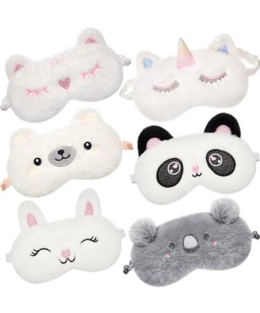 6 Pcs Kids Sleep Mask Cute Unicorn Animal Sleeping Eye Cover Funny Soft Plush Blindfold Eyeshade for Women Girls Kids Plane Travel Nap Night Sleeping