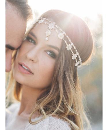 Handmadejewelrylady metal tiara in chain shape for women fashion jewelry with rhinestones hairband with integrated hair tie