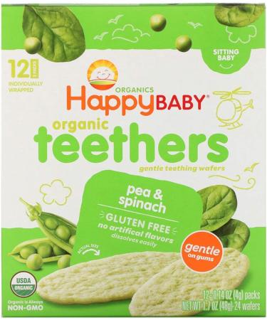 Happy Family Organics Organic Teethers Gentle Teething Wafers Sitting Baby Pea & Spinach 12 Packs 0.14 oz (4 g) Each - Pea & Spinach - Buy Online on GoSupps.com