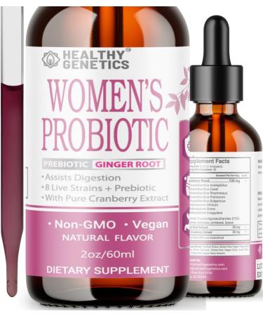 Healthy Genetics Liquid Probiotics for Women | Prebiotic + Cranberry + Probiotics for Digestive Health | Acidophilus Probiotic | Dairy Free | Vegan | Non-GMO | Gluten Free | 30 Servings