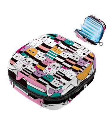 Colorful hipster cat loop cardiac pattern women's binding-storage bag large menstrual cup cylinder pocket with zipper periodic inserts bags panty lips tampons for girls and women multi-colored 05