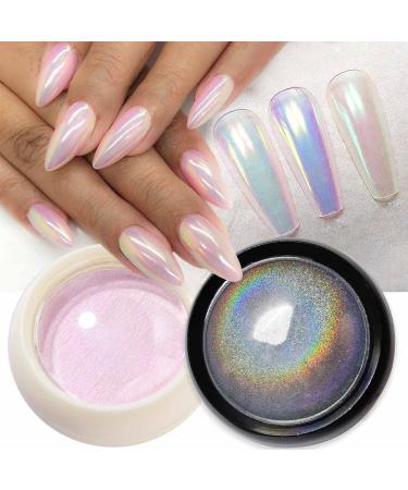 GZMAYUEN Holographic Nail Powder and Pink Mermaid Powder for Nails 2 Colors Rose Aurora Nail Chrome Powders Metallic Nail Glitter Powder Set 3