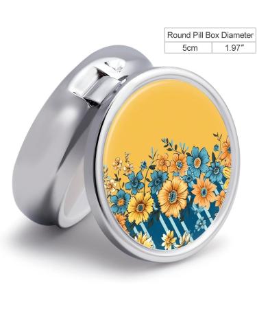 Buy Round Yellow & Blue Floral Print Pill Box - 3 Compartment Portable Medicine Organizer | Decorative Metal Pill Case - Buy Online on GoSupps.com
