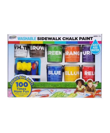 RoseArt Washable Sidewalk Chalk Paint, Big Super Set with 8 Colors & 2 Foam Brushes