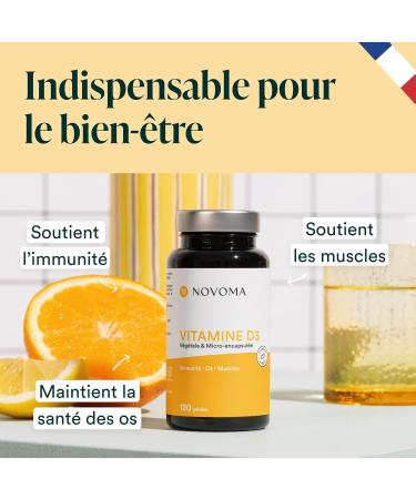 NOVOMA Vitamin D3 2000 IU/d Natural Vitamin D Micro-Encapsulated - High Absorption Immune System Bone & Muscle Health 2 Month Cure 120 Capsules Made in France - Buy Online on GoSupps.com