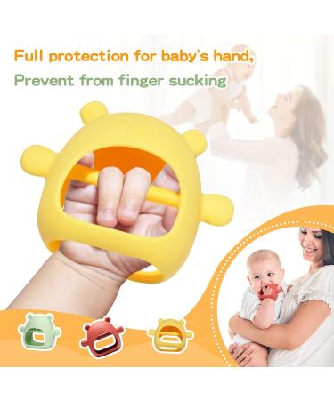 Silicone Teething Toys for Babies 0-12 Months - 3 Pack Bear Buddy Hand Teether | Mushroom Infant Chew Toy for Teething Relief - Dishwasher & Freezer Safe - Claret & Yellow & Green - Buy Online on GoSupps.com