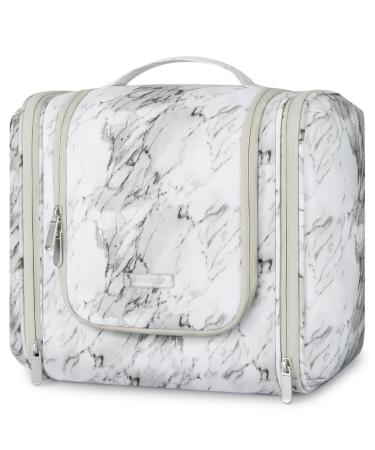 Large Toiletry Bag, BAGSMART Hanging Travel Toiletry Bag for Women, Marble Pattern Toiletry Organize Bag for Traveling, Water-resistant Cosmetic Makeup Travel Bag for Full Sized Toiletries, White Marble 1-White Marble