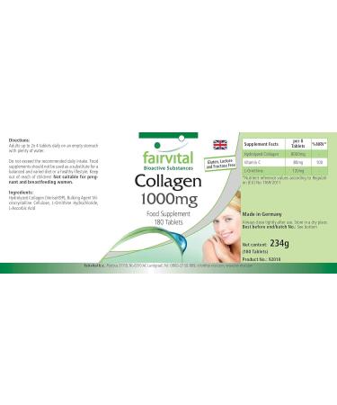 Fairvital | Collag ne - 8000 mg de collag ne par dose journali re - pendant 20 jours - dose lev e - 180 comprim s - avec Vitamine C et de la L-ornithine - Buy Online on GoSupps.com