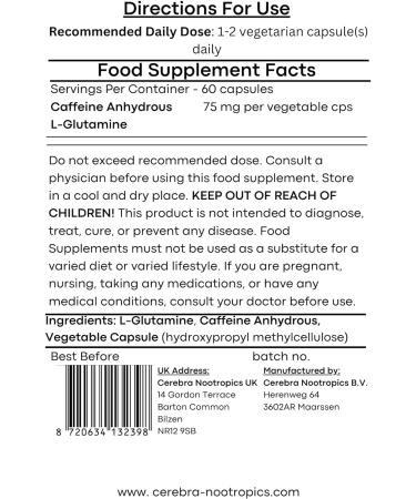 Caffeine Anhydrous | 75mg | 60 Capsules | 1-2 Capsules Daily - Buy Online on GoSupps.com