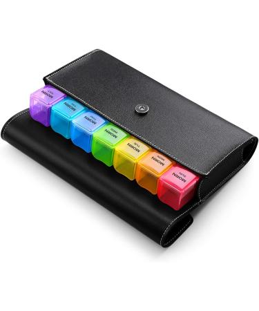 Buy Sukuos Weekly Pill Organizer - 4 Times a Day Large 7 Day Pill Box with PU Leather Case for Vitamins & Supplements | International Shipping Available - Buy Online on GoSupps.com
