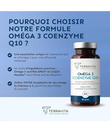 Omega 3 Patented EPAX + Coenzyme Q10 Ubiquinol Kaneka | Wild Fish | Cardiovascular System - Immune - Cerebral | Ultra Low TOTOX | 60 Capsules | Made in France | Terravita - Buy Online on GoSupps.com