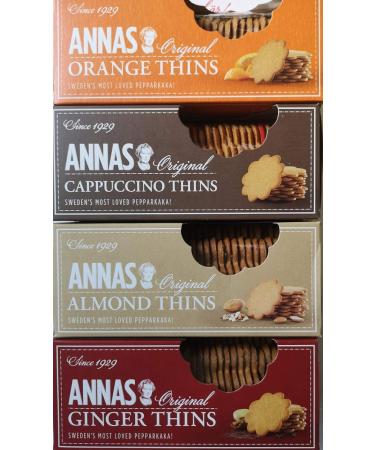 Annas Original Biscuit Selections - Orange Thins Cappuccino Thins Ginger Thins & Almond Thins pepparkaka Biscuits - Buy Online on GoSupps.com