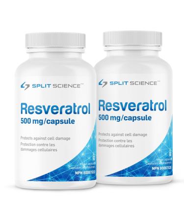 Split Science Canadian-Made 98% Premium Resveratrol | High Concentration 500mg per Capsule | High Bioavailability Cellular Support and Intracellular Antioxidant | 120 Vegan Capsules