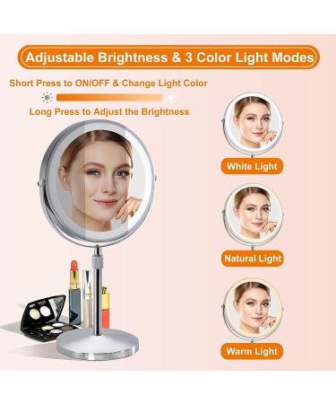 Adjustable LED Lighted Makeup Mirror with 3 Color Options, 10x Magnification, Rechargeable Battery - Chrome Finish - Buy Online on GoSupps.com
