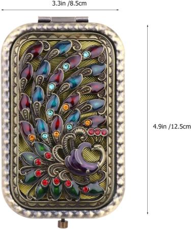 Leorx Antique Peacock Compact Mirror - Double Sided Metal Makeup Mirror for Women - Buy Online on GoSupps.com