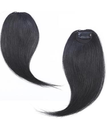 Bangs 2PCS Human Hair Clip on Bangs with Mid Part One/Two Sides Bangs Remy Hair in Extenssion French Invisible Fringe for Women Curved Bangs for Daily Wear (Color : #1 Size : 6 months) 6 months #1