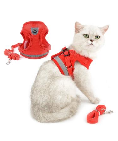 Ranphy cat dishes with a leash breakproof reflective padding chest harness puppy puppy dishes step in soft network fabric dishes for small cat adult cats red m (breast size: 40 cm) red