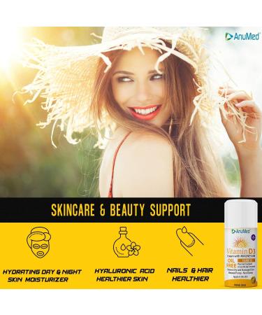AnuMed Vitamin D3 10,000 IU Cream with Magnesium & Hyaluronic Acid for Skin, Bones & Joints - Moisturizing Dry Skin Lotion with Vitamin E - 3oz - Buy Online on GoSupps.com