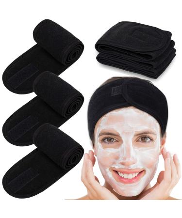 Voarge 3-Piece Adjustable Microfiber Headband Set | Black - Perfect for Makeup Spa Sports & Yoga | Washable with Velcro Fastener - Buy Online on GoSupps.com