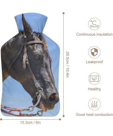 Black Horse Hot Water Bottle with Plush Cover - Ideal Hand Warmer for Adults & Children (26.5x15.3cm) - Shop Internationally! - Buy Online on GoSupps.com