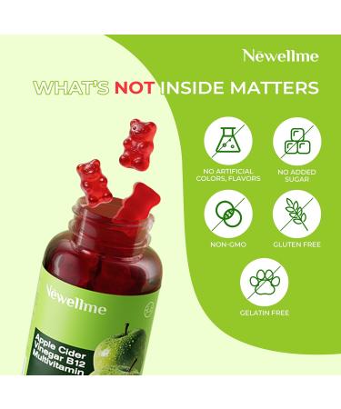 NEWELLME ACV Gummies with The Mother & B12 Sugar-Free Great-Tasting Vegan Gummies for Digestion Metabolism & Daily Energy Support 60 Count 60count(pack of 1) - Buy Online on GoSupps.com