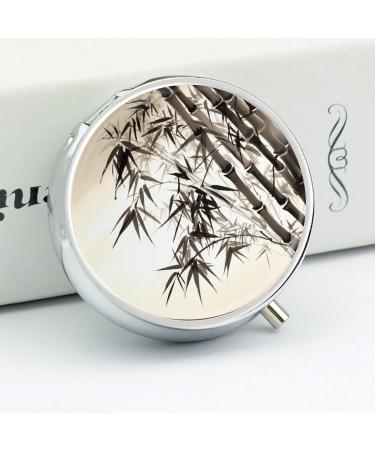 Round Bamboo Pill Box with Chinese Calligraphy - 3 Compartment Portable Organizer | Decorative Metal Pocket Pill Case - Buy Online on GoSupps.com