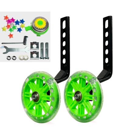 DDJKCZ Training Wheels Flash Mute Wheel Bicycle Compatible for Bikes of 12 14 16 18 20 Inch green