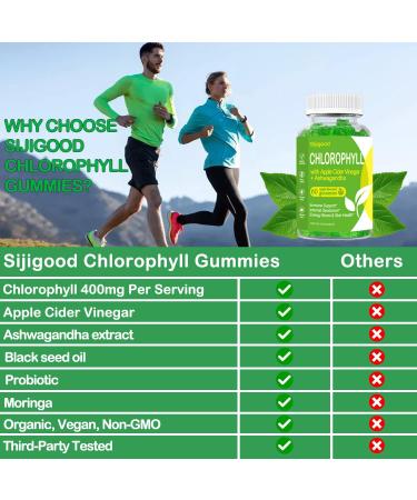 Organic Chlorophyll Gummies with Ashwagandha, Black Seed Oil, Apple Cider Vinegar, Moringa, Probiotic - 2 Pack for Body Odor, Natural Deodorant, Energy, Digestion, Skin & Hair - 120 Ct - Buy Online on GoSupps.com