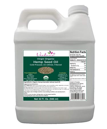Organic Verdana Virgin Hemp Seed Oil  Unrefined Canadian Cold Pressed Oil  Non-GMO, Kosher Food Grade and USDA Organic  32 Fl Oz 31.99 Fl Oz (Pack of 1)