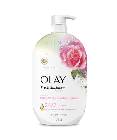 Olay Body Wash for Women Fresh Radiance 24/7 Skin-Loving Freshness Visibly Radiant Plant Based Cleansers Vitamin B3 & Antioxidant Blend All Skin Types Rose Water & Sweet Nectar Scent 35 fl oz