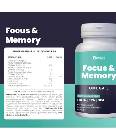 by Brudy Lab Focus & Memory Nootropique Concentr - Om ga 3 riche en DHA EPA et DPA - Vitamine A lut ine et z axanthine - Aide la m moire et la concentration - Sans caf ine - 60 Capsules - Buy Online on GoSupps.com