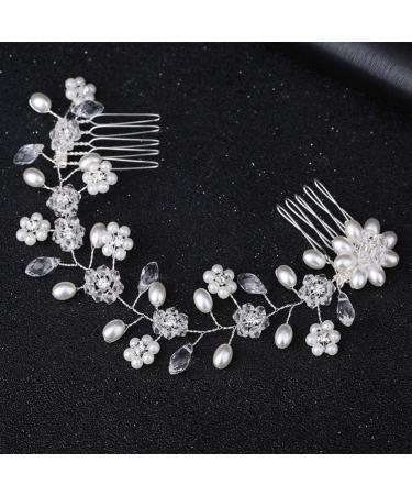 FRCOLOR Bridal Wedding Hair Comb Rhinestone Pearl Flower Side Comb Alloy Hair Piece Headwear Hair Accessories For Wedding Banquet Party (Silver) - Buy Online on GoSupps.com