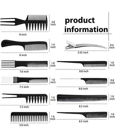 PLASTIFIC 10Pcs Hairdressing Comb Set - Professional Barber Salon Gift in Black - Portable Styling Kit for Women and Men - Buy Online on GoSupps.com