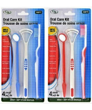 Dental Oral Care Kit, Soft Toothbrush, Tongue Cleaner, Mirror, Dental Aid Picks, 2-kit Set