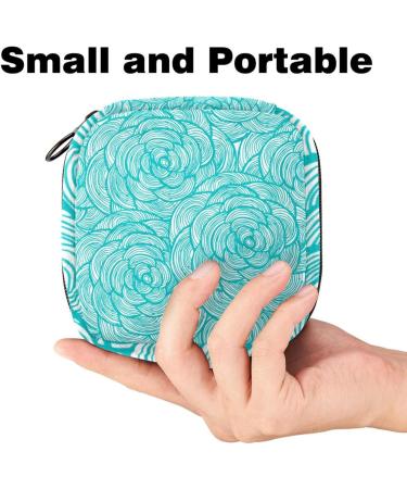 Stylish Turquoise Menstruation Pad Bag with Zipper | Women's Napkin & Tampon Holder | Floral Design For Girls - Buy Online on GoSupps.com