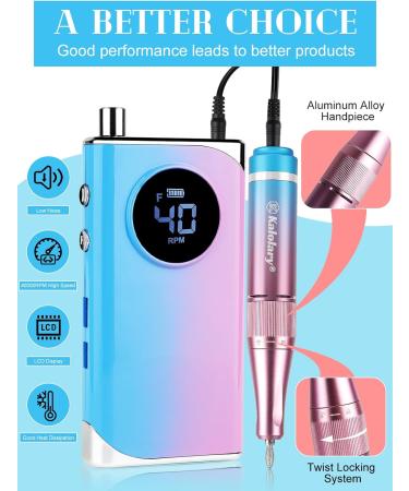 Kalolary Nail Drill 40000RPM Rechargeable Electric Nail Files Portable Nail Drill with 13 Drill Bits for Acrylic Nails Gel Professional Nail Tools for Manicure Pedicure Salon & Home Use - Buy Online on GoSupps.com