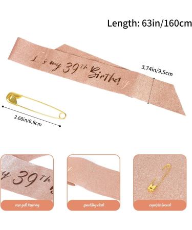 39th Birthday Sash and Tiara Set Rose Gold Birthday Sash Crown Birthday Party Favors Supplies for Girls Birthday Party - Buy Online on GoSupps.com
