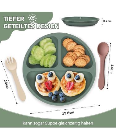 Baseola Silicone Baby Plate Set with Suction Cup & Lid | BPA-Free Divided Children's Dishes (3 Pieces Dark Green Brick Red Beige) - Perfect for Easy Mealtime - Buy Online on GoSupps.com