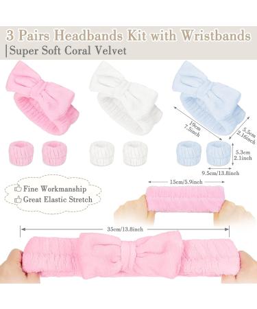 9PCS Coral Headband and Wristband Kit for Women - Super Soft Spa Headband for Skincare, Bathing, Yoga - Makeup Bowknot Headband Set (Pink, Blue, White) - Buy Online on GoSupps.com