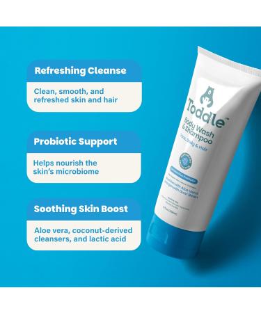 Toddle 2-in-1 Probiotic Baby Shampoo and Body Wash Plant-Based Kids and Toddler Body Wash for Sensitive Skin with Aloe and Lactic Acid Fragrance-Free Pediatrician Tested 8 oz - Buy Online on GoSupps.com